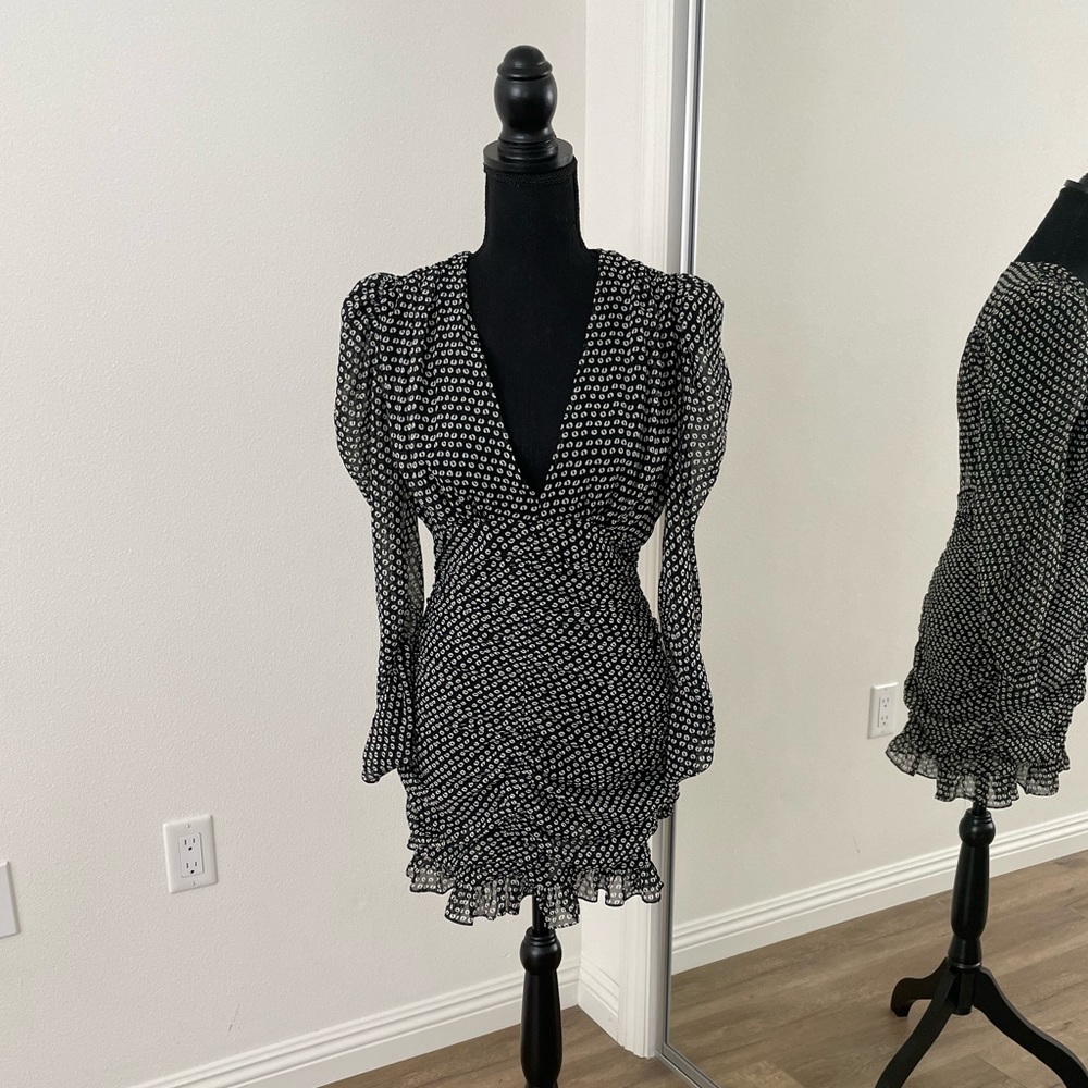 Zara dress with plunging neckline in size Small. Black and white print.